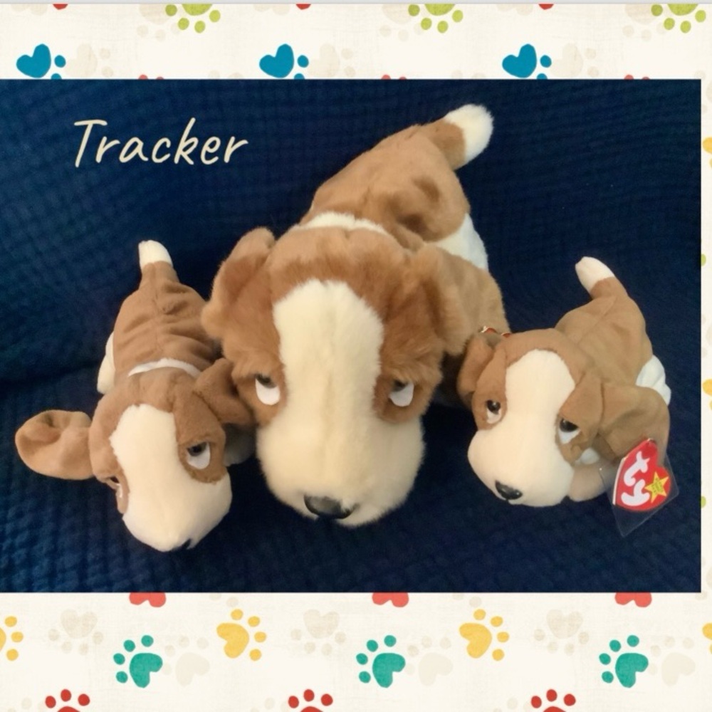 Vintage Ty Beanie Buddy & Beanie Babies (2) Tracker the Basset Hound - Retired